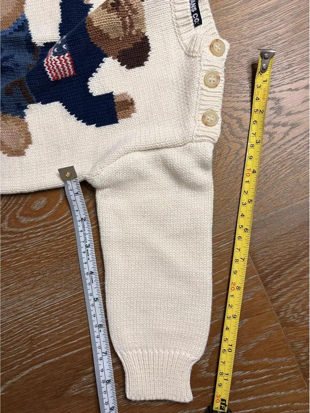 NWT Vintage Ralph Lauren Cream Baby Sweater with Bear Motif Size 6M-12M